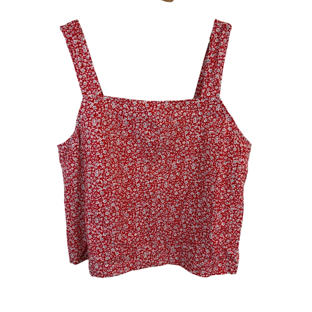 Torrid Floral Button Back Cami Tank Top Women 1 1X Red Floral Cotton Square Neck